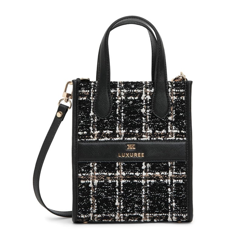 KLEIO Small Tweed Hand Bag with Zipper and Long Sling for Women - Image 1